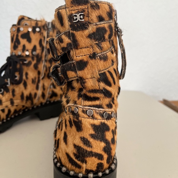 Sam Edelman women’s leopard brown/caramel combat boots studded calfhair Jennifer - Picture 5 of 11